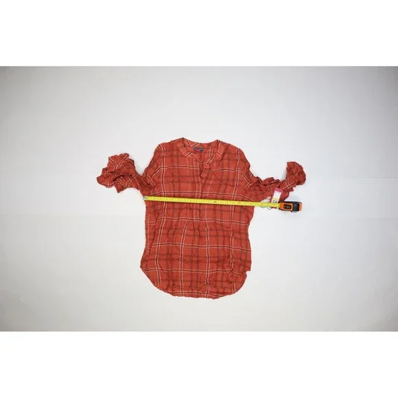 Vince Camuto Blouse Womens Medium Red Plaid Ruffle Sleeve Mood Indigo Apple Top - Picture 5 of 11
